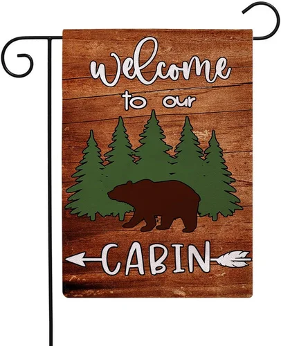 U-LOVE Bear Cabin Garden Flag Welcome to Our Sign Double Sided Farmhouse Decorat 313110687697 AAV hhz