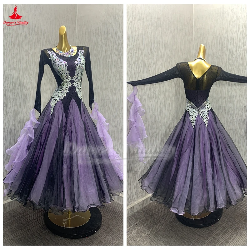 

Standard Ballroom Dance Black-purple AB Stone Professional Dresses Waltz Foxtrot Tango Adult Perform Contest Mama Suit Customize