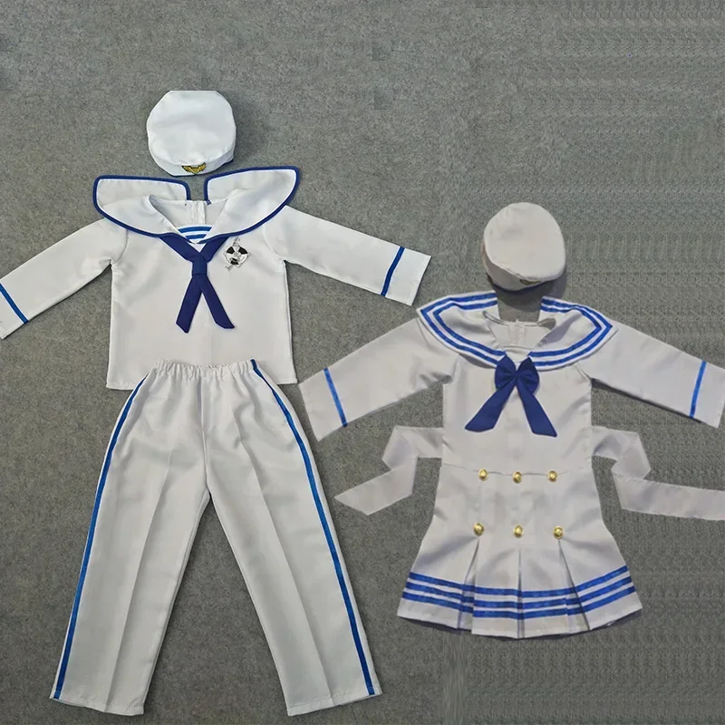 

Girl or Boy Baby White Navy Sailor Marine Stripe Costume Party for Kid Hat +Tops + Pant