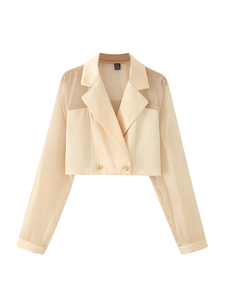 European style new women's fashion versatile root yarn splicing satin double-breasted versatile short light suit