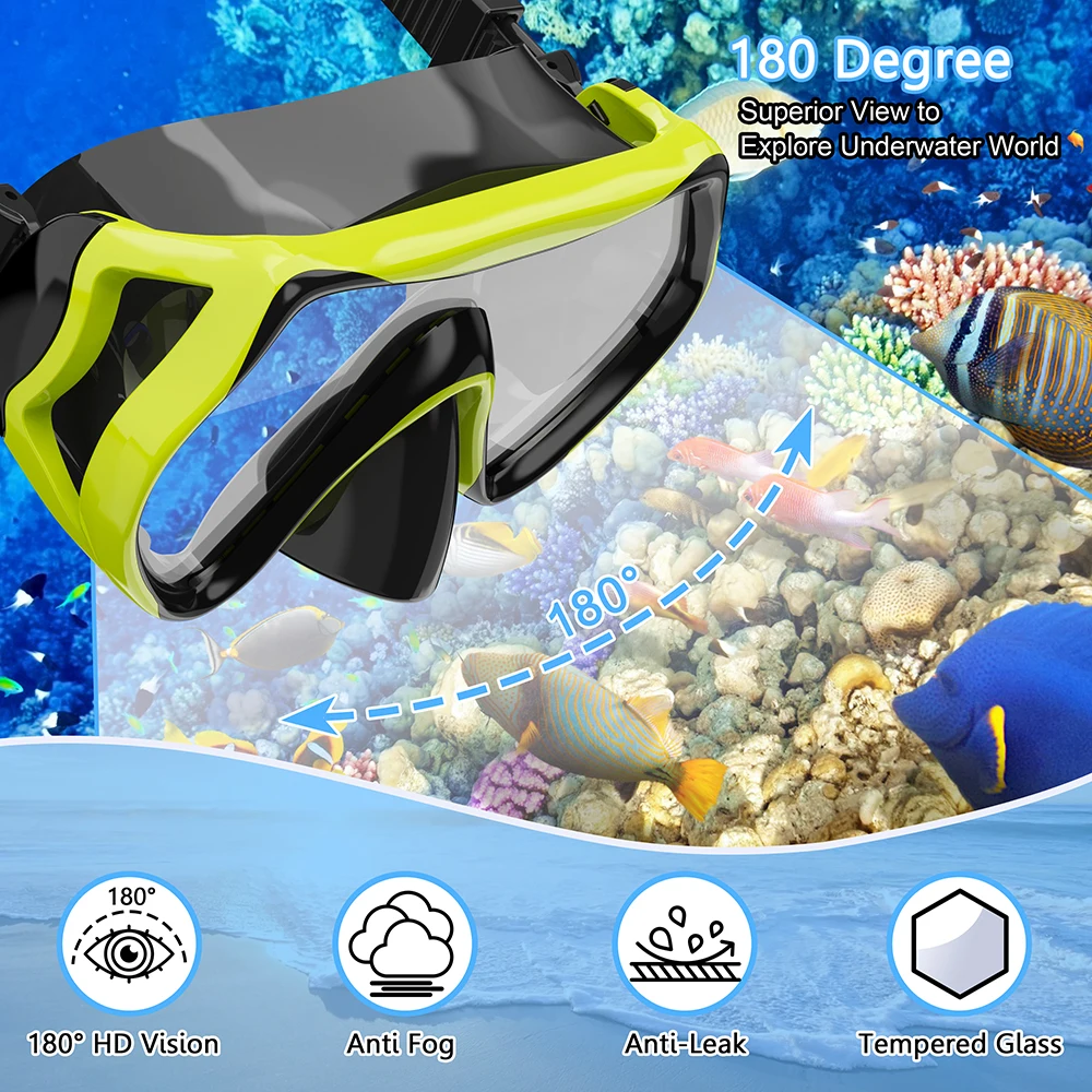 Snorkeling Diving Mask Adult Swimming Goggles Anti-Fog Silicone Swimming Mask Big Frame With Nose Cover Swimming Glasses