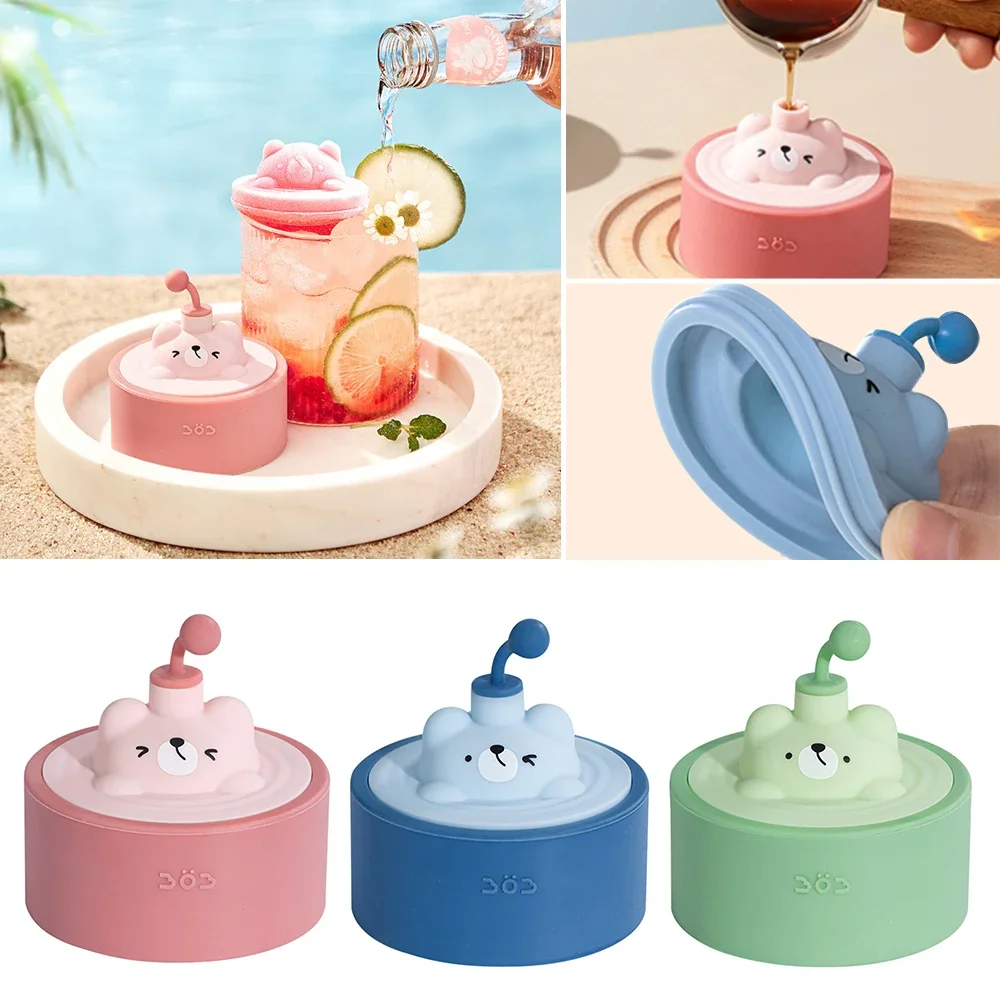 Bear Ice Cube Molds Silicone Lattice Cream Ball Maker Tray Box Large Mould with Cover for Party Bar Kitchen Gadgets Cute Animal