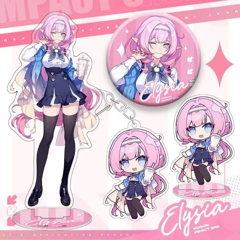 Game Honkai Impact 3 Badge Cartoon Figures Joint Cosplay Theme Set Elysia Kiana Stand Badge Keychain Accessories Gift for Fans