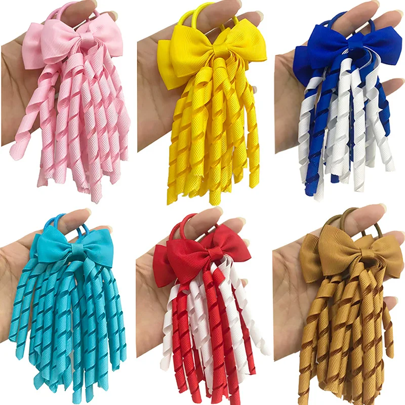 

1PC New Girl Tassel Ponytail Holders Curly Ribbons Streamers Hair Ring Cute Bows Elastic Children Rubber Band Hair Accessories