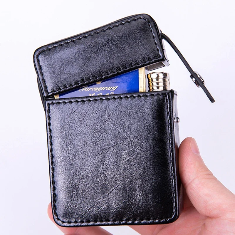 

Pocket Leather Cigarette Case Lighter Bag Box Storage Organizer Smoking Tools Cigarette Pack Smoking Set Men's Gift