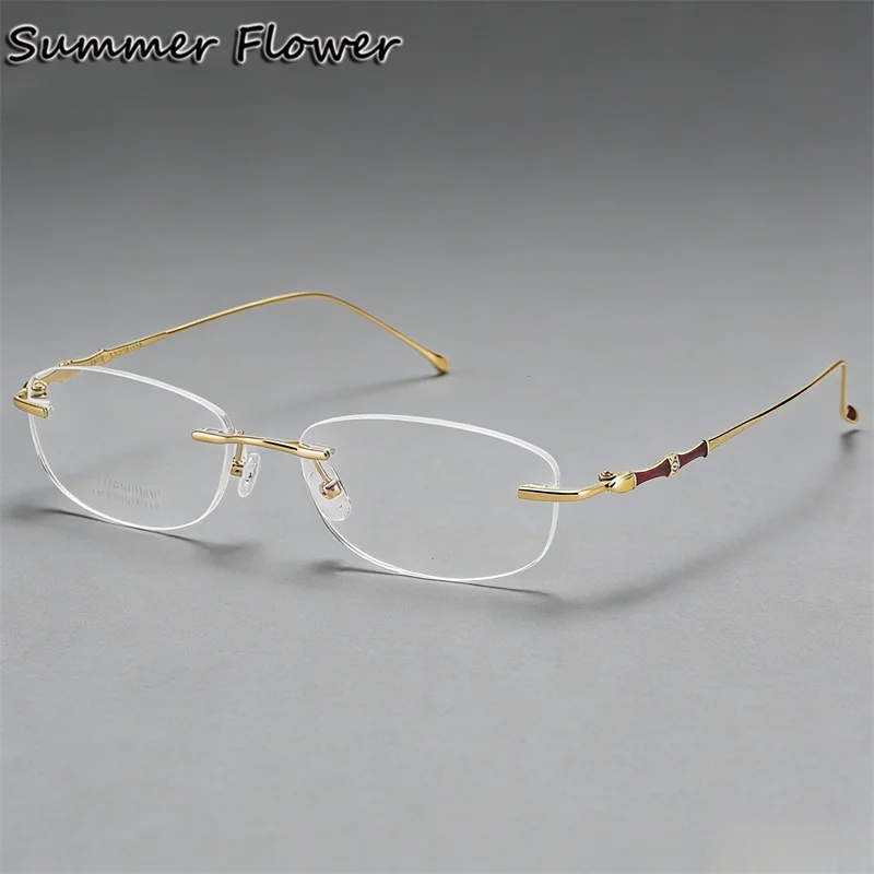 

Elegant Women Rimless Glasses Ultra Light Eyeglasses Pure Titanium Flexible Glasses Frame Fashion Eyeglass Luxury Spectacle