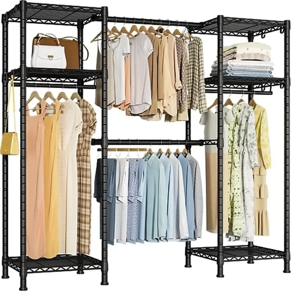 Heavy Duty Freestanding Clothes Organizer Storage Rack Expandable Hangers Rods Metal Portable Closets Multi-functional Sturdy