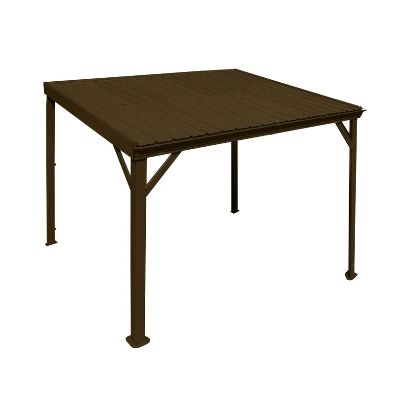 

8' x 10' Lean-to Gazebo with Built-in Drainage, Galvanized Steel Roof, Wall-Mounted Patio Shelter for Deck, Porch, Backyard – Brown