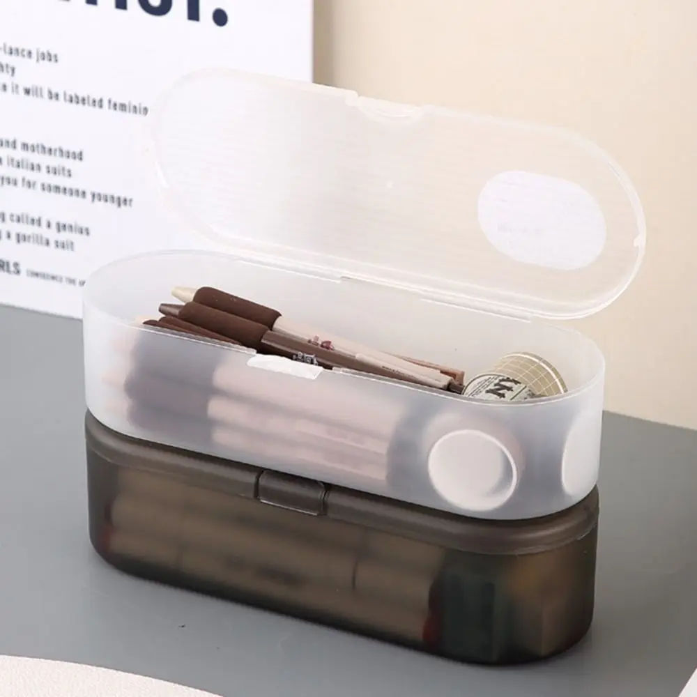 Multi-functional Plastic Storage Box Large-capacity Stackable Pencil Case Transparent Stationery Storage Box School Office