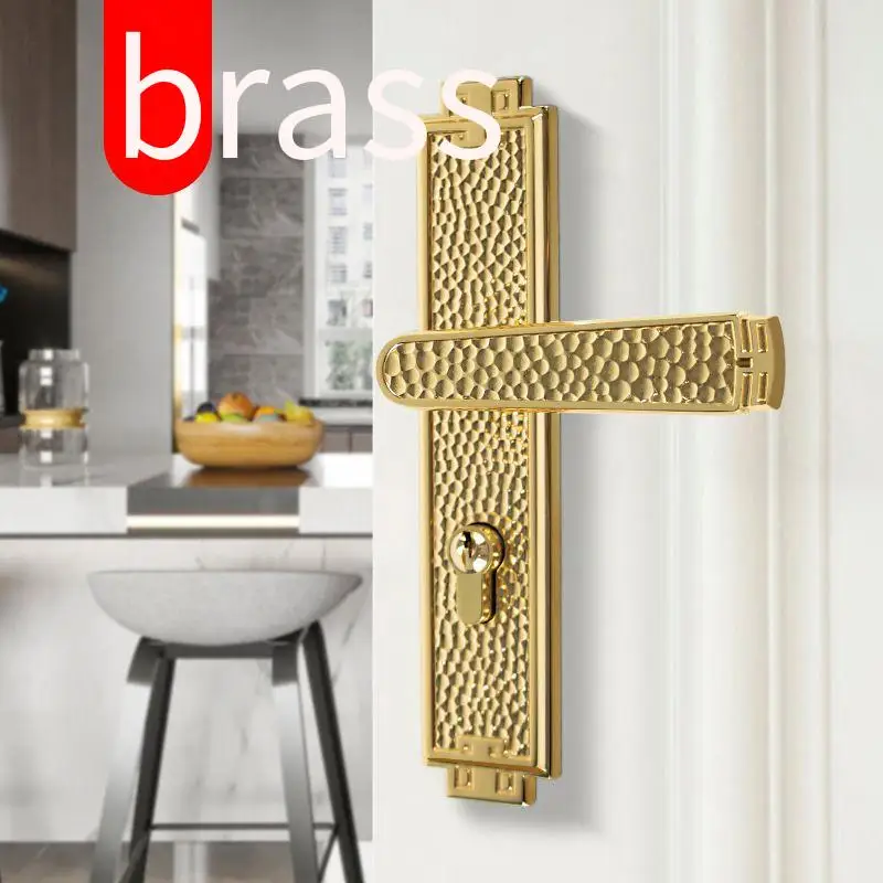 Foreign Trade Brass European Gold Interior Door Lock Light Luxury Bedroom Solid Wood Door Lock Brass Silent Handle Lock Set