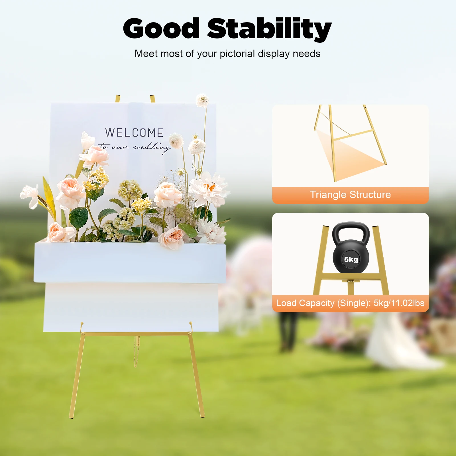 2Pcs Large Gold Wedding Easel Stand Foldable Floor Easel Rack for Weddings, Welcome Signs, and Any Exquisite Displays