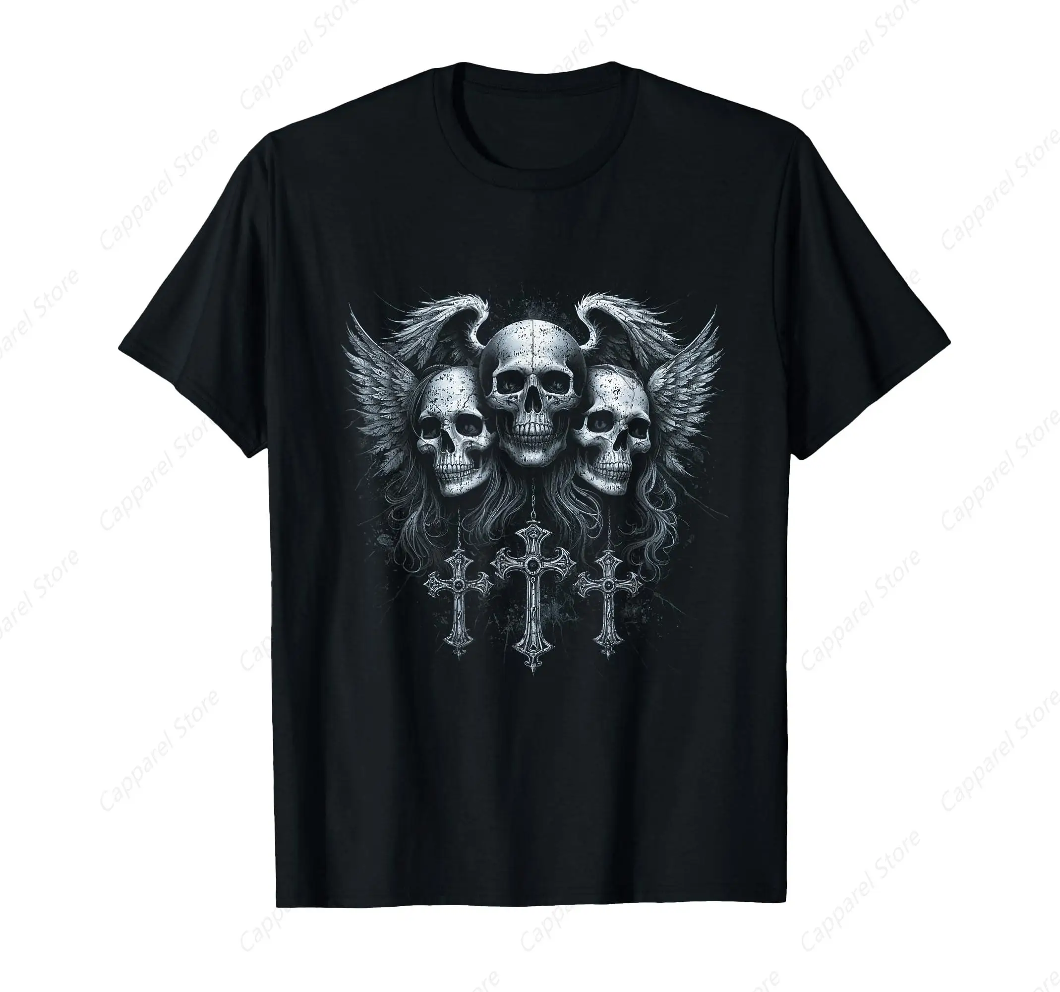 Skull Cross Wings Y2K Goth Alt Grunge Gothic T-Shirt for Men Women Cotton Top Tee