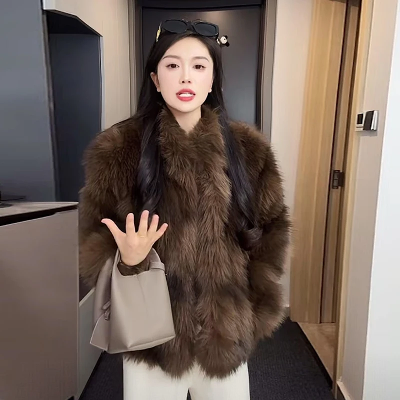 

Eco-Friendly Fur Coat Women's Winter New Sle Dual Color High-End ort Thi Warm Simulation Fur Outerwear