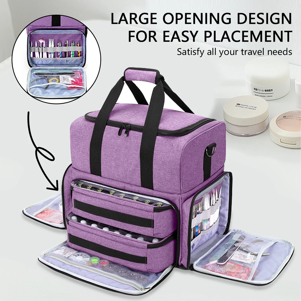 Nail Polish Organizer Backpack Holds 80 Bottles Nail Accessories Storage with 2 Removable Bags Double Layer Nail Pol Salon Tools