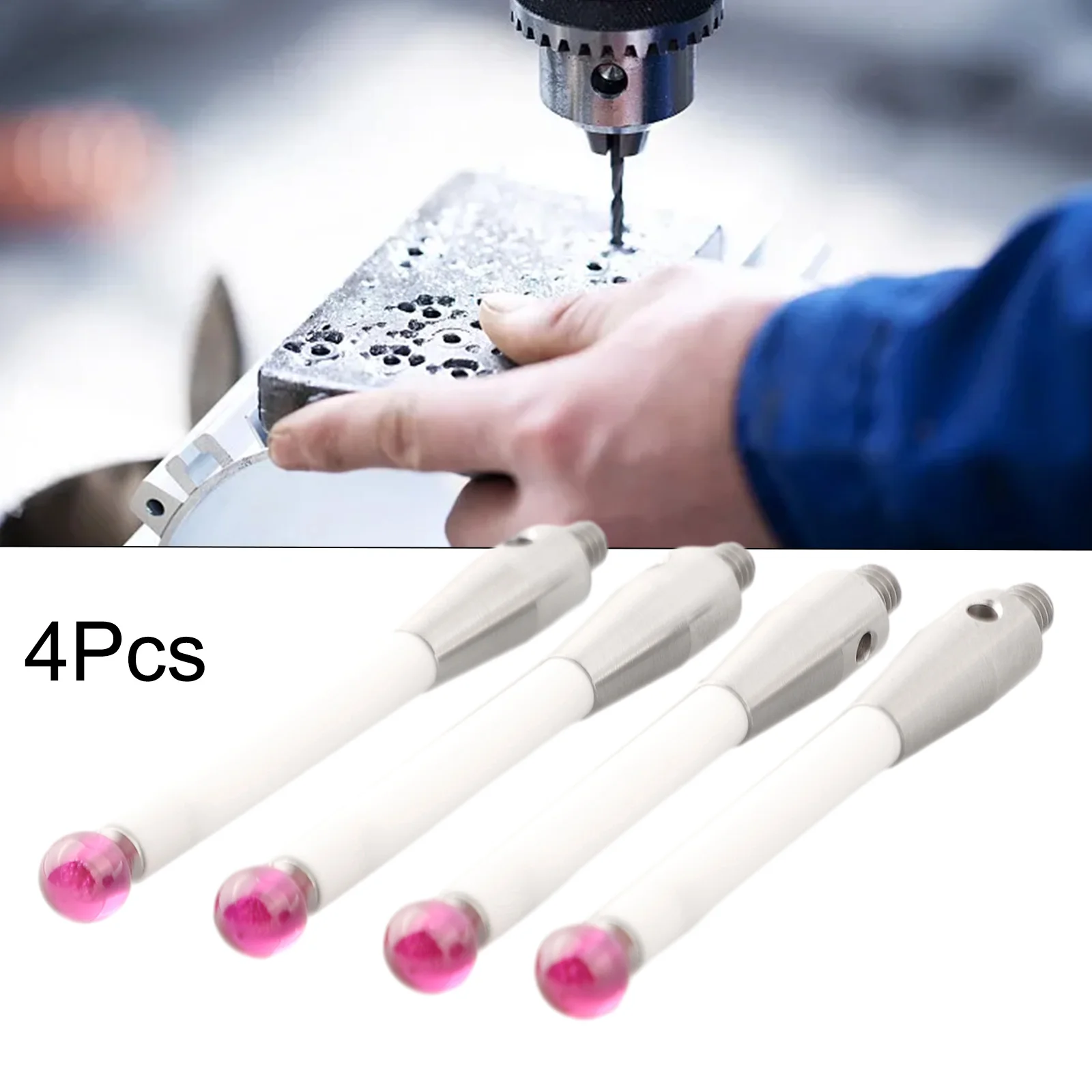 4Pcs A-5000-3709 Cmm Probe Stylus Red Gemstones Ball Tips M4*D6*L50 For CMM Machine Tools Ceramic Stem Metalworking Parts