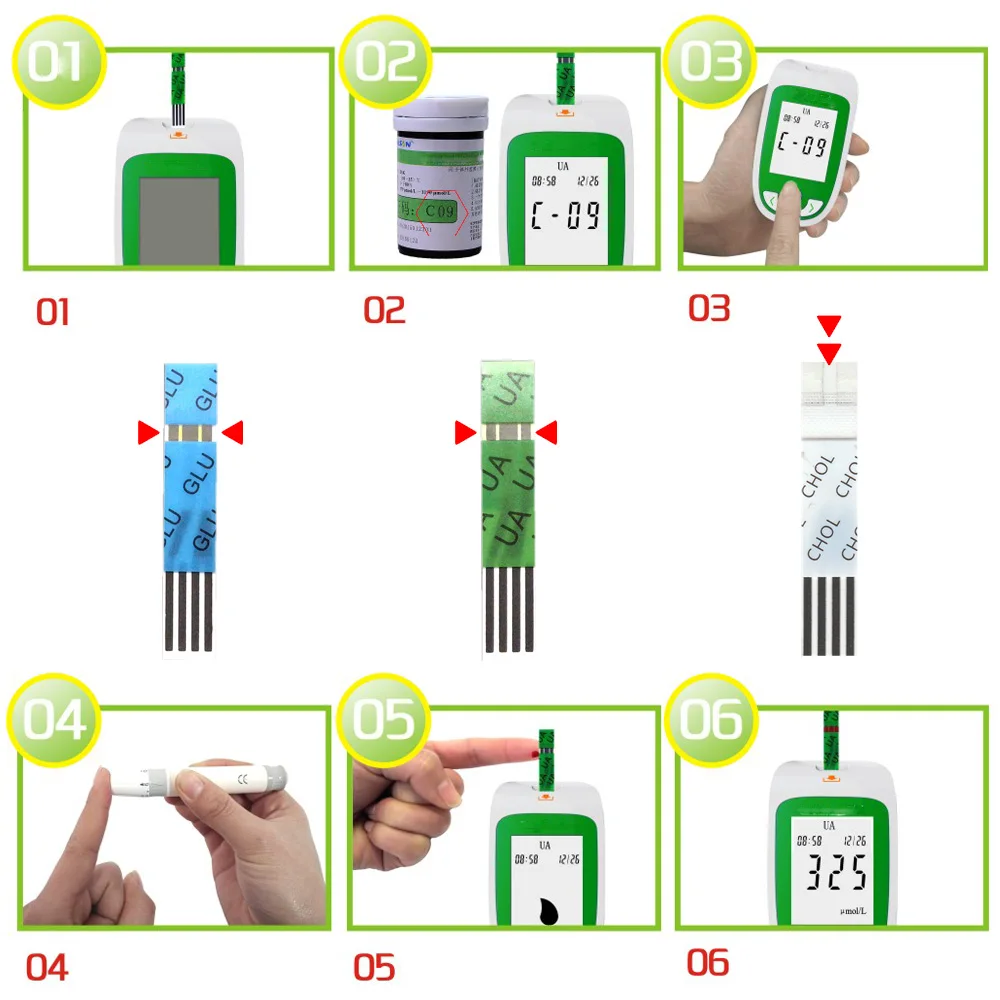 3 In 1 Multi-function Blood Glucose Monitor Cholesterol Uric Acid Meter Glucometer Diabetes Gout Test Blood Sugar Test Strips