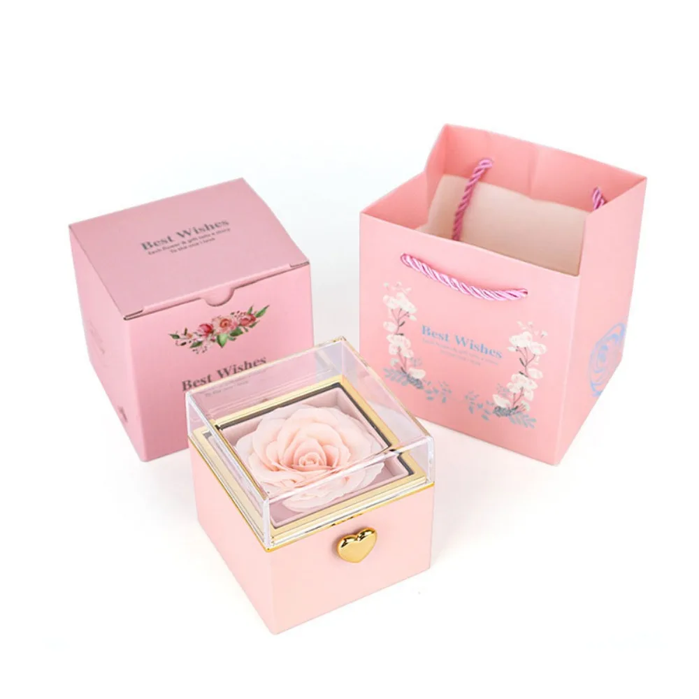 

Rotation Rose Jewelry Gift Box Ring Display Eternal Rose Proposal Ring Boxes Luxury Necklace Storage Jewelry Display Rack Lovers