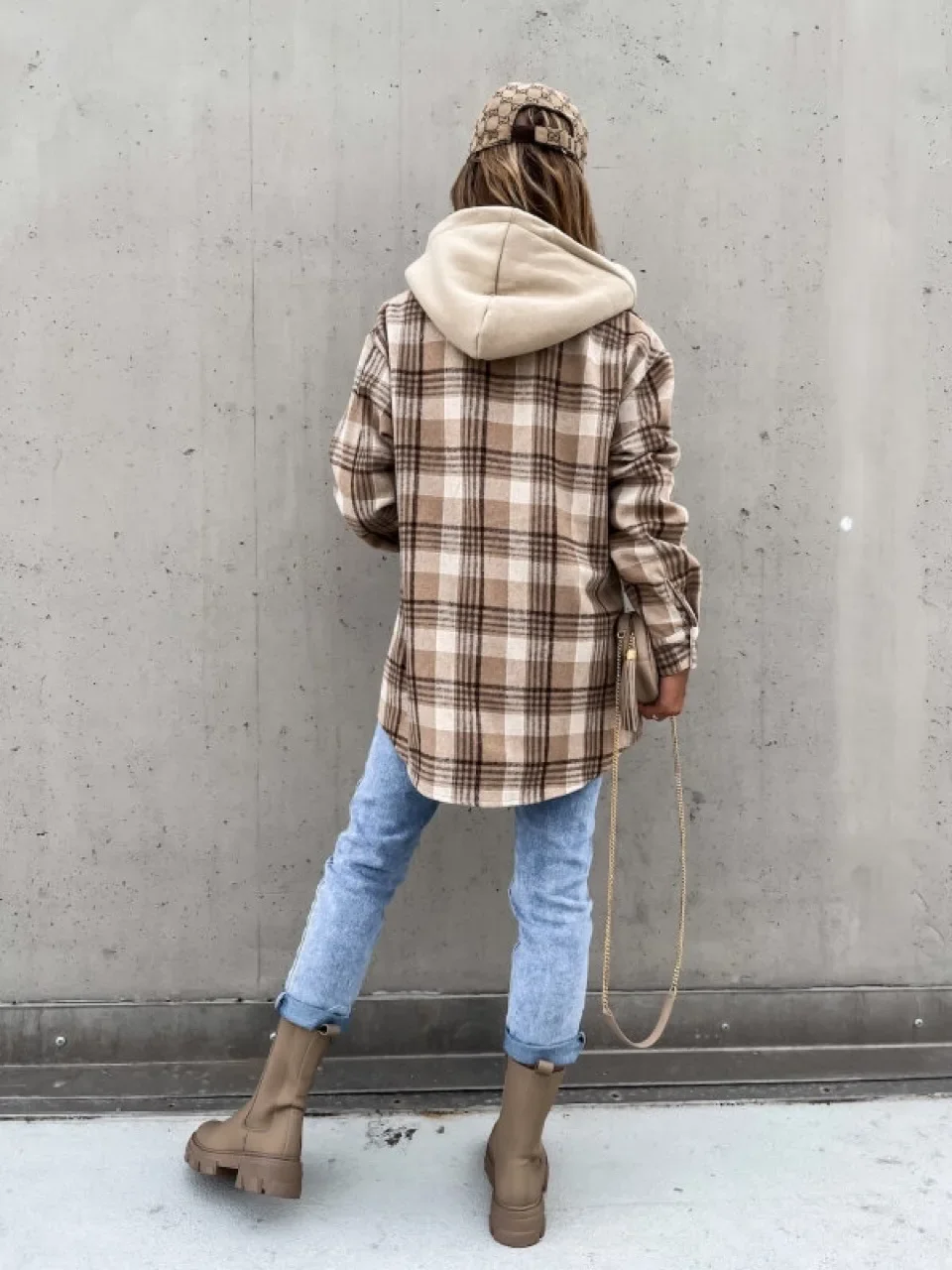 Women's Plaid Button Front Long Sleeve Flap Pocket Jackets Coat With Detachable Hoodie