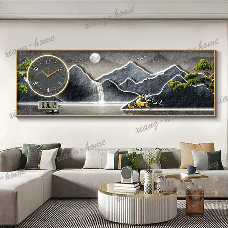 PG Chinese Style Living Room Clock Wall Art Mural Luxury Digital Aesthetic Interior Wall Clocks Creative Fashion Saat Home Decor