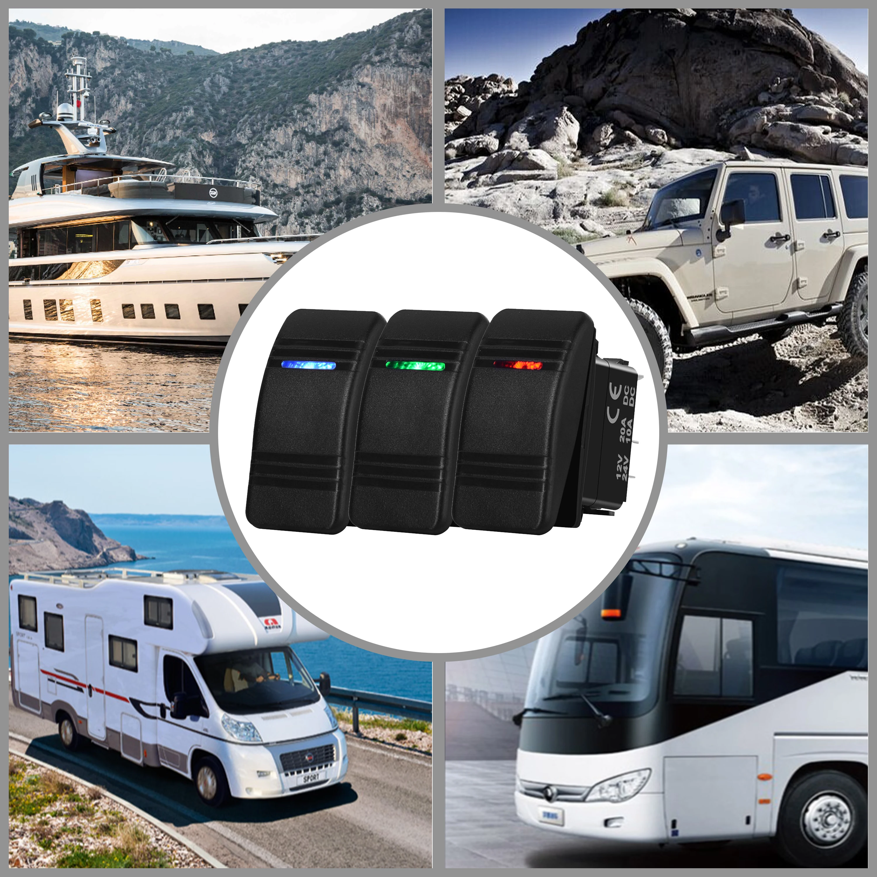 4 عصابة الألومنيوم الروك التبديل لوحة 3 دبوس SPST ON/OFF قبل السلكية 12 فولت 20A / 24 فولت 10A مع 1 ضوء ل البحرية قارب سيارة ATV UTV