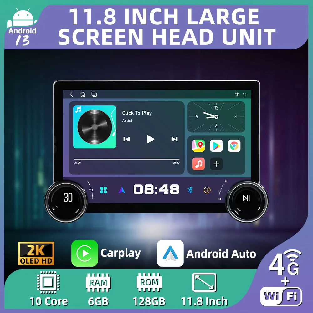 11.8 Inch Screen 2 Din 10 core Android Car Radio Navigation Multimedia Carplay GPS WiFi Head Unit Autoradio Car Stereo with Fan