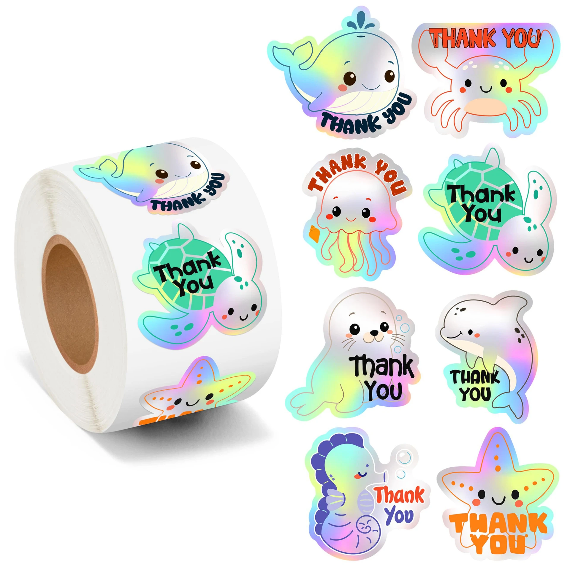 

100-500pcs Marine Animal Stickers Thank You Stickers Birthday Wedding Party Gift Wrapping Label Reward Stationery Stickers