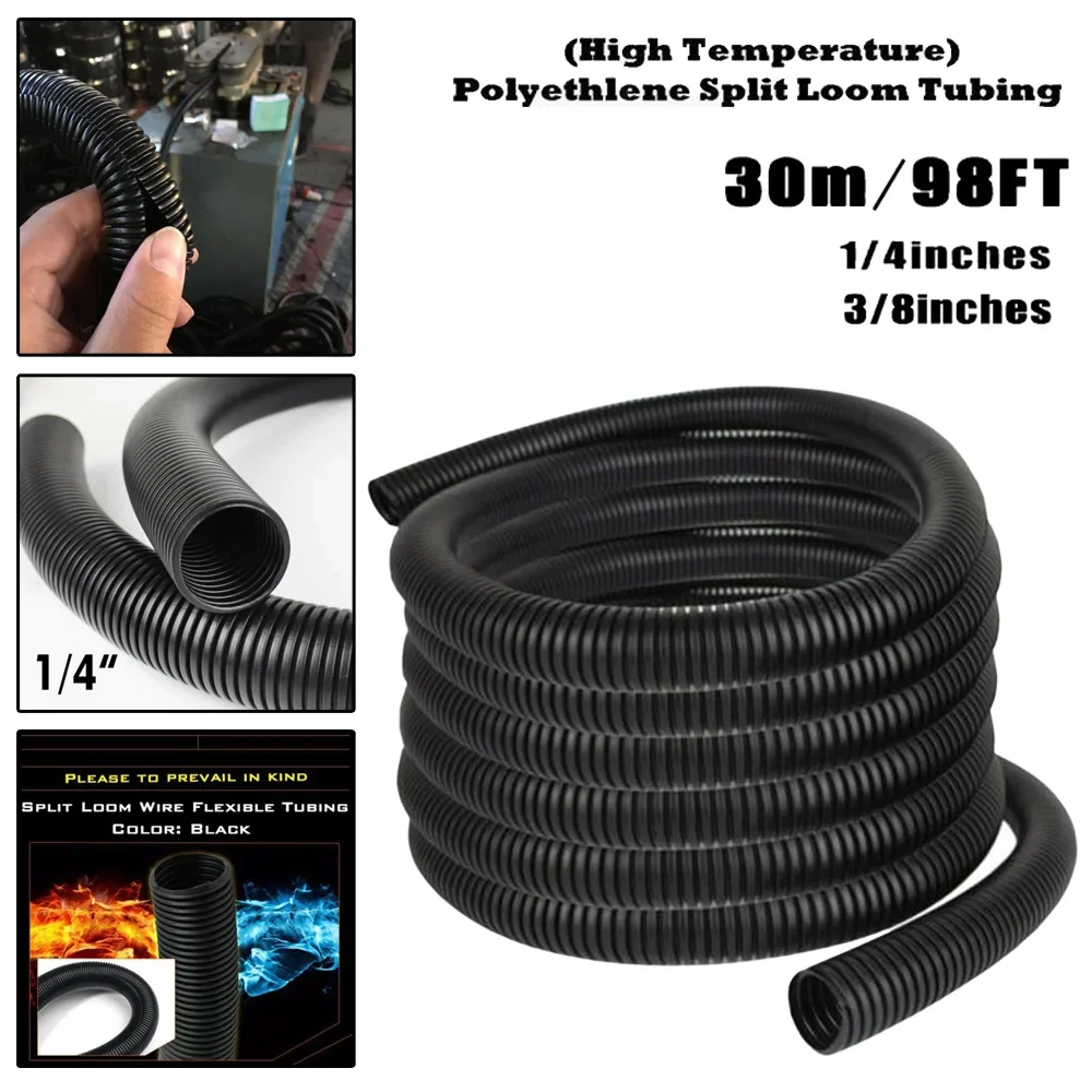 

1/4" 3/8" 98FT Protective Tube Tubing Black Color Sleeve Tube Split Wire Plumbing Hoses Pipes Fittings Ribbed Design