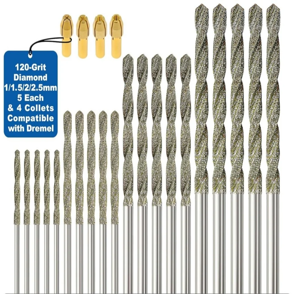 20Piece Copper Drill Bit Set for Craft and For Jewelry Projects Includes Brass Collets and Card Holder 1mm to 25mm