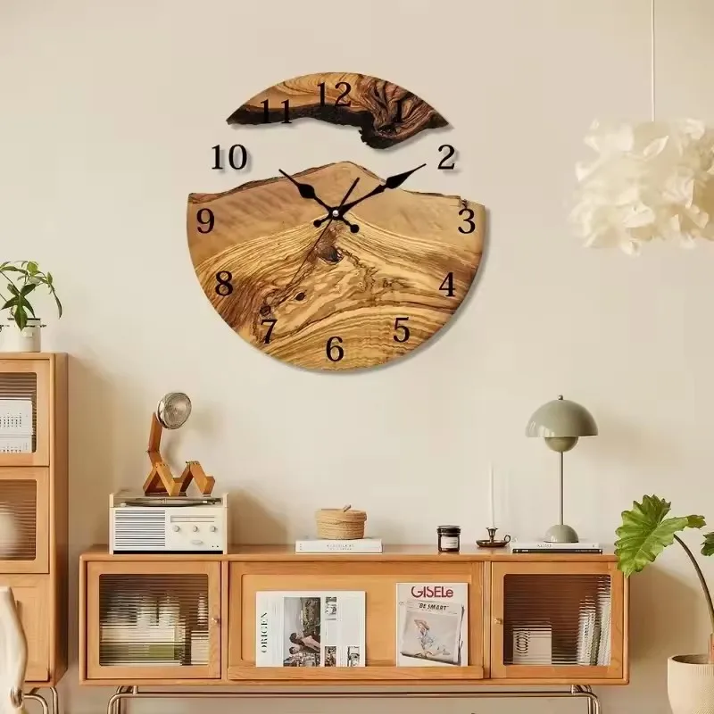 

30CM Wood Grain Wall Clock Creative Vintage Transparent Silent Scanning Needle Wall Clocks Modern Home Living Room Decoration