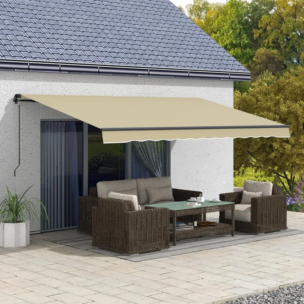 16'x10'Retractable Awning, Patio Awning Sunshade Shelter with Manual Crank Handle, 280gsm UV Resistant Fabric and Aluminum Frame