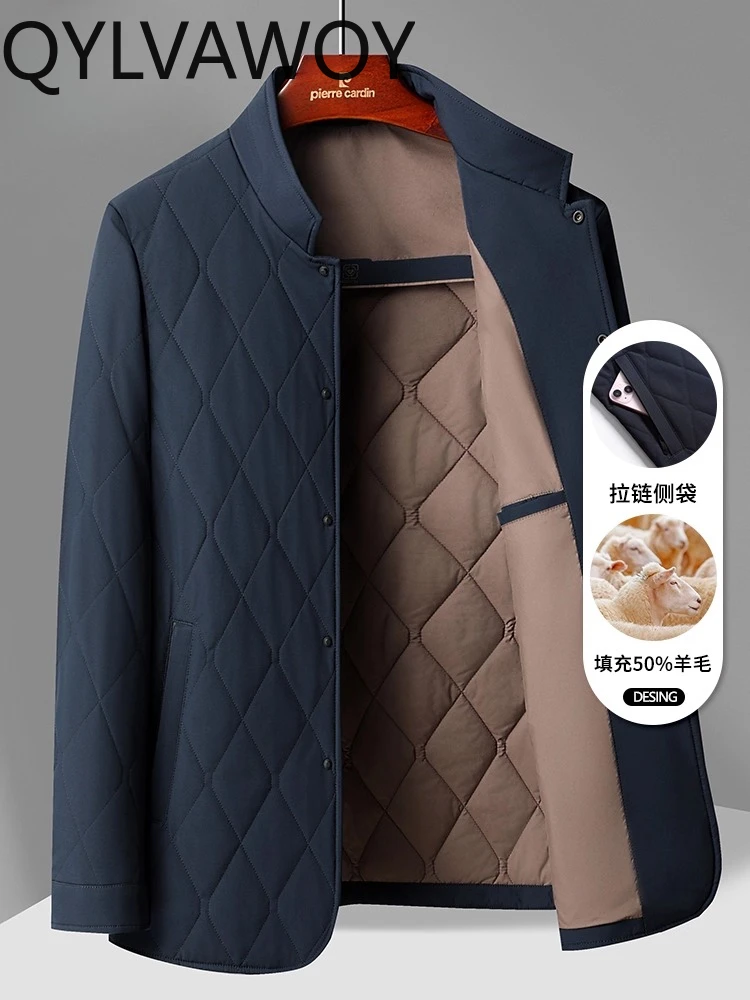 QYLVAWOY Winter Autumn Men's Stand-Up Collar Wool Cotton Jacket Outerwear Warm Comfortable High-Quality Padded Coat LJ2774