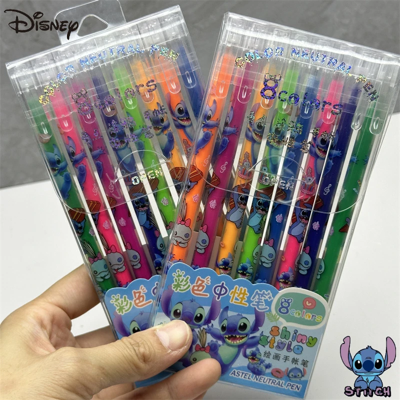 8pcs Stitch Disney Gel Pens Multiple Colors Cute Stationery Anime Accessories Children's School Supplies Writing Instrument Gift