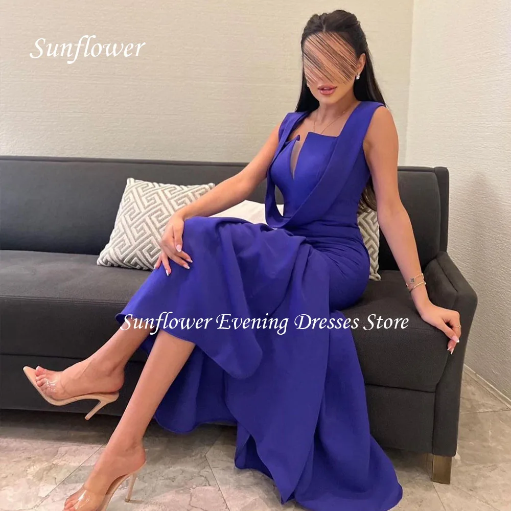 

Sunflower Square Collar Prom Gown Mermaid Evening Dress Slim Backless Satin Party Dress 2023 Ankle-Length Prom Dress