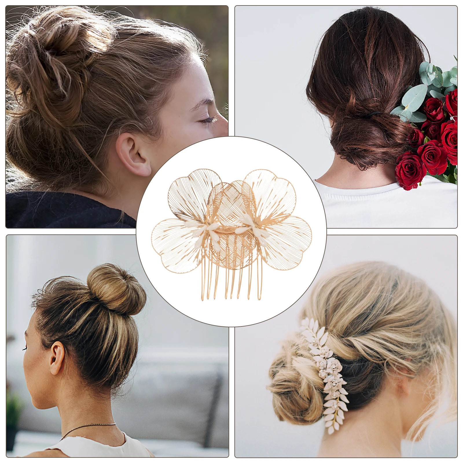 

Golden Flower Hair Comb Styling Accessories Headcomb for Wedding Hairpin Bridal Imitation Pearls Barrette Women's