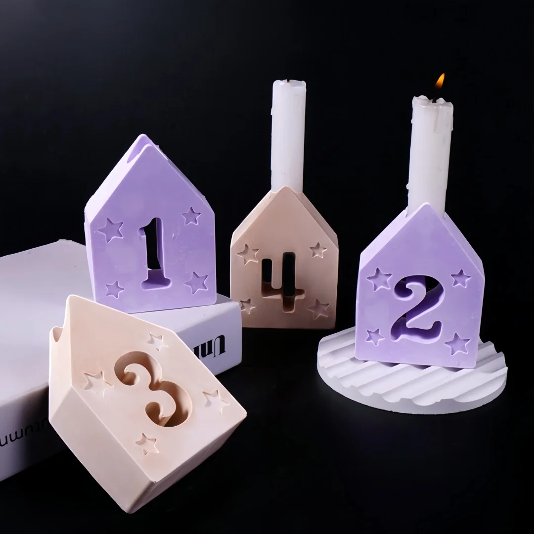 House Shape Number 1234 Candle Holder Plaster Mold DIY Handmade Home Decoration Gypsum Candlestick Silicone Mould