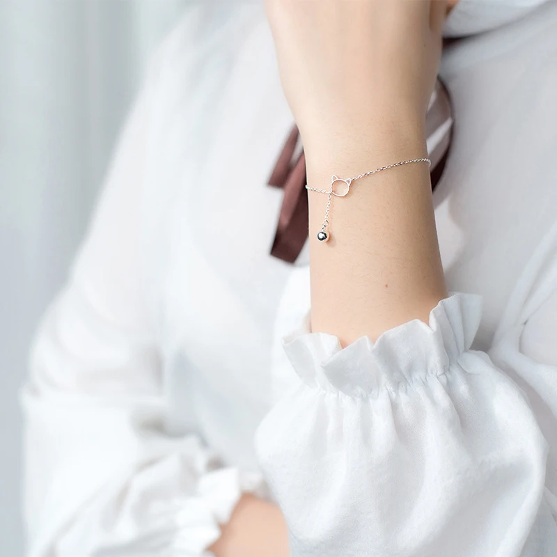 Modian Trendy New Sale Chain Link Cat Lucky Bell Bracelet Tiny Cute 100% 925 Sterling Silver Bracelets For Women S925 Jewelry
