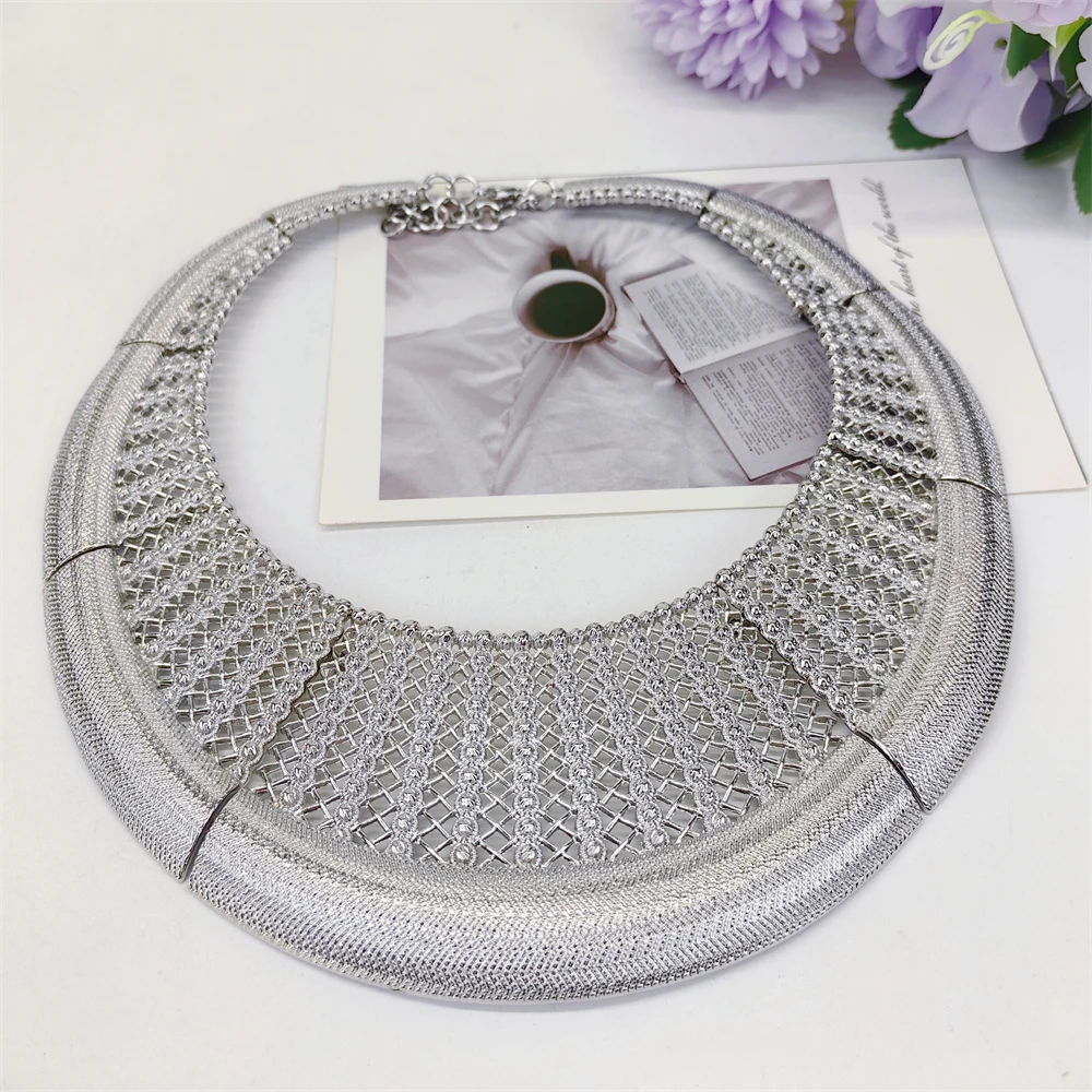 ESALE Luxury 18K Silver Plated Jewelry Set Italy Dubai Necklace Earrings Bracelet Ring For Women Mother's Day Gift
