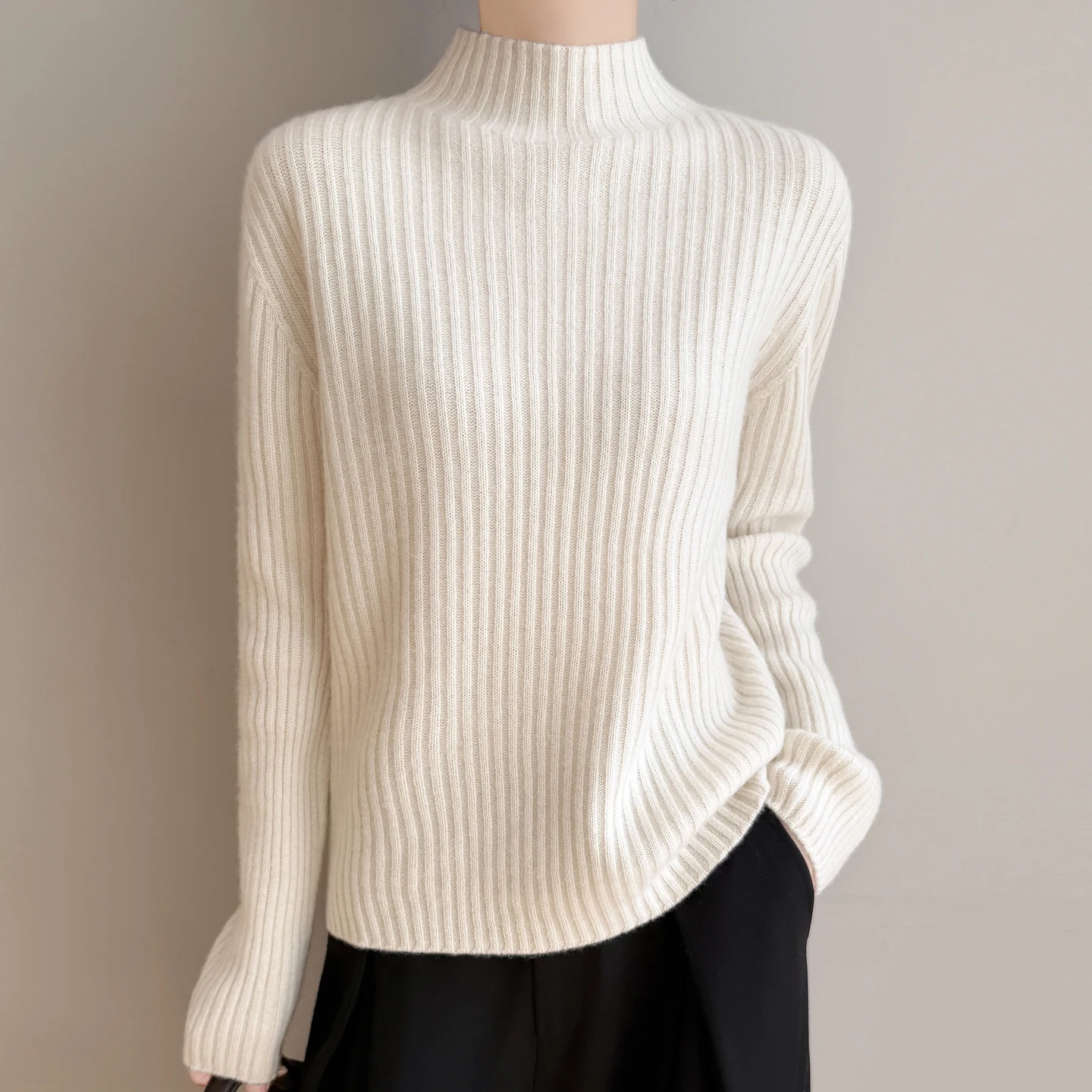 Simple Autumn Winter Basic Sweater Mock-Neck Woman Cashmere Warm Elegant Knitwear  Simple Pullover Clothing
