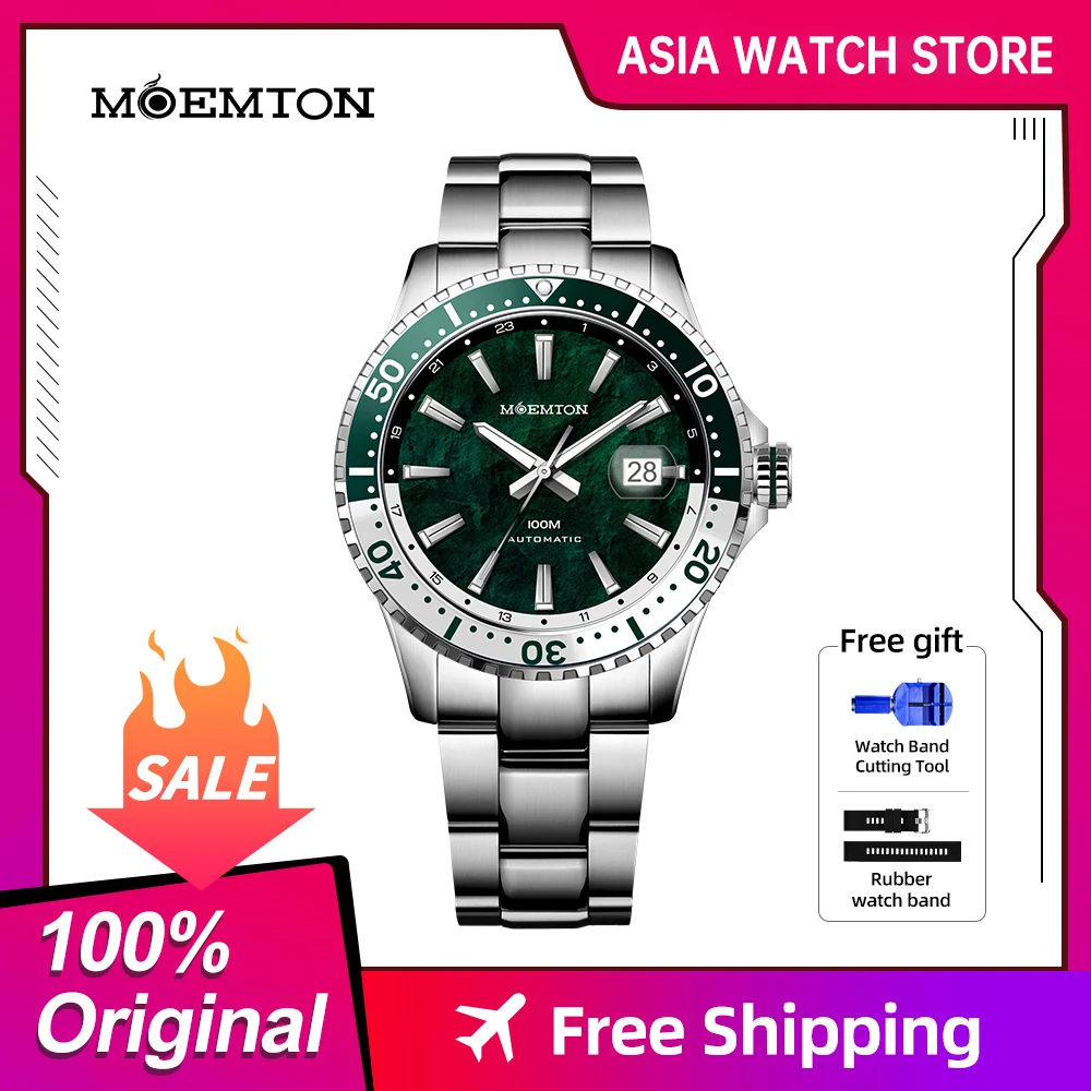 MOEMTON Men\'s mechanical watch 10bar waterproof Fashion leisure diving watch steel strip M122.BSSA01