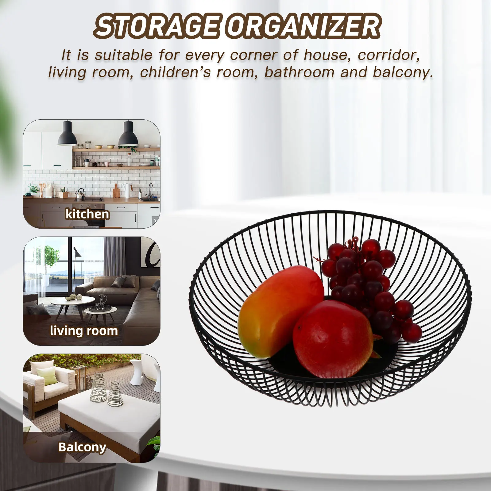 

11 Inch Wire Basket for Kitchen Fruit Bowl Round Handmade Iron Sturdy Snack Storage Basket Multi Functional Decorative Bowl Home