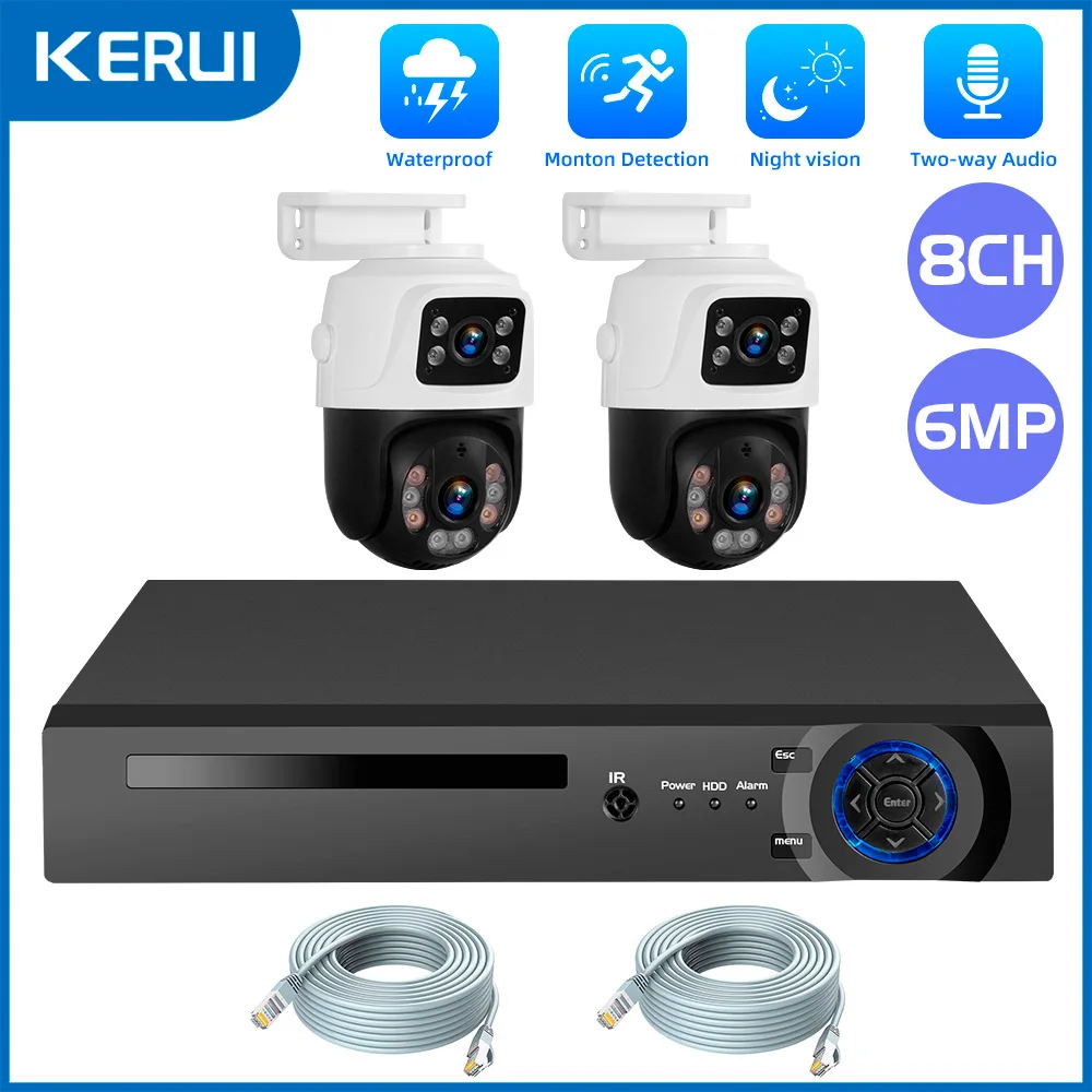 KERUI 2K 4MP 6MP HD POE Surveillance 8CH 16CH Camerasysteem Dual Lens PTZ WIFI IP Home Security 8CH POE NVR Video H.265 CCTV Kit