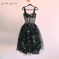 Arietta Black Constellation Tulle Mini Prom Dresses Spaghetti Straps Above Knee A-Line Homecoming Dresses Short Party Gowns