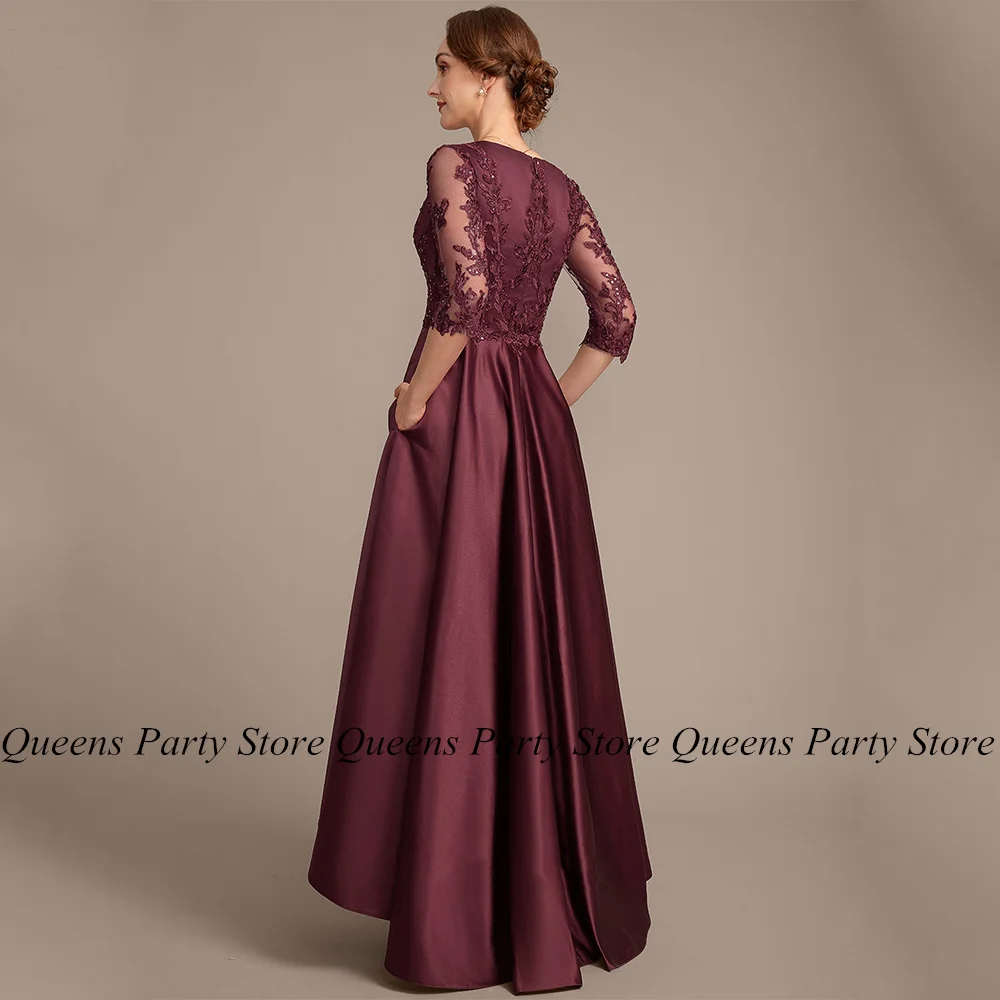 Hi-lo-Robe de soirée en satin pour la mère de la mariée, à la mode, col en V, 3/4 fibre pailletée, poche appliquée, ligne A, robe d'invité de mariage