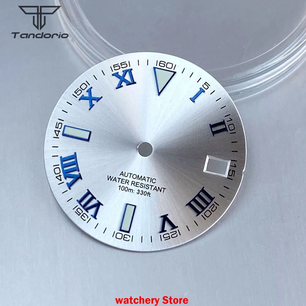 Tandorio 29mm Gray Roman Sunburst Watch Dial Face Hands Set For Japan NH35A NH36 NH38 Movement For Datejust Watch Parts