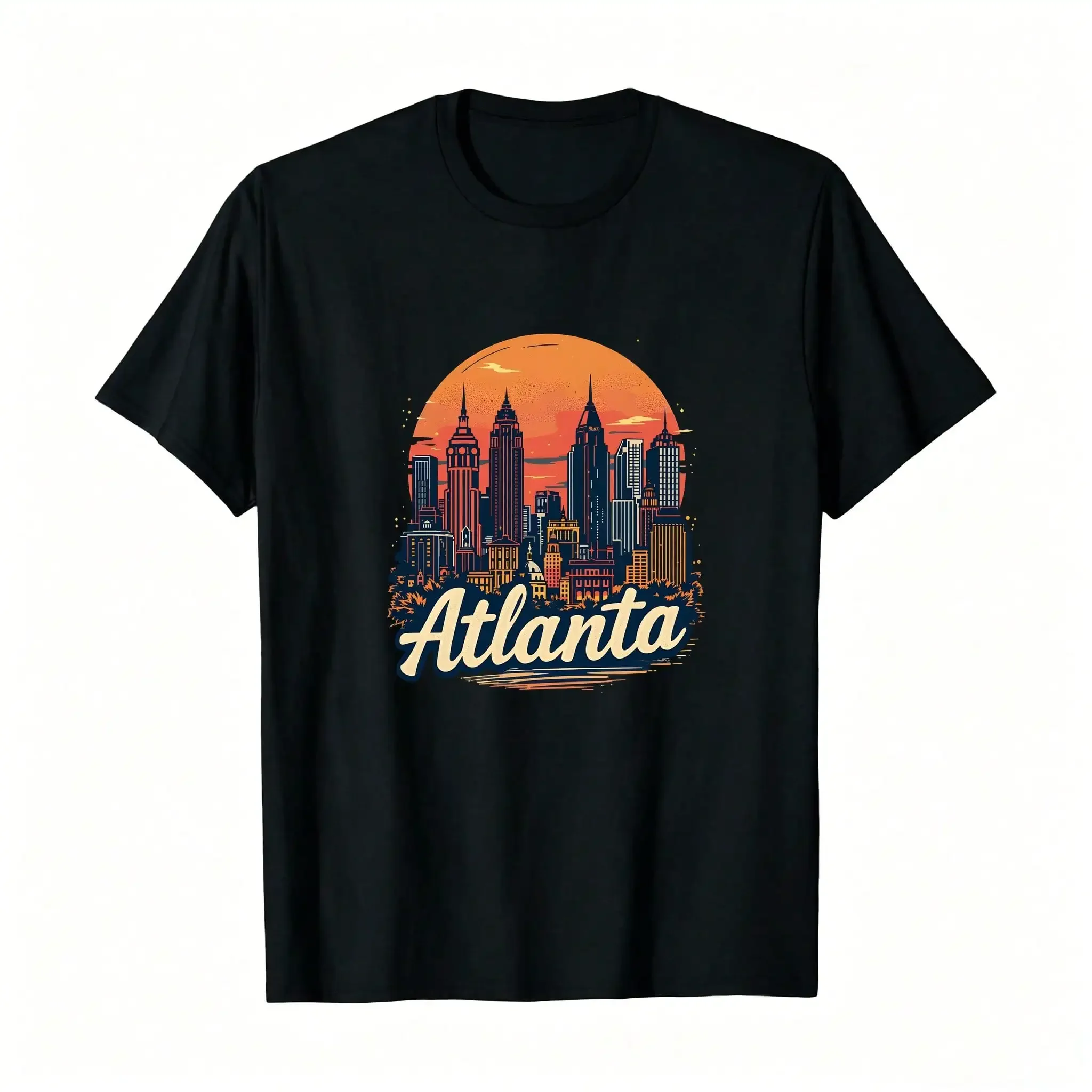 Atlanta Skyline Georgia Vintage City Souvenir Retro ATL Pullover _,Breathable And Comfortable Short-Sleeved Round-Neck Top, Suitable For All Seasons, Everyday Wear For Women