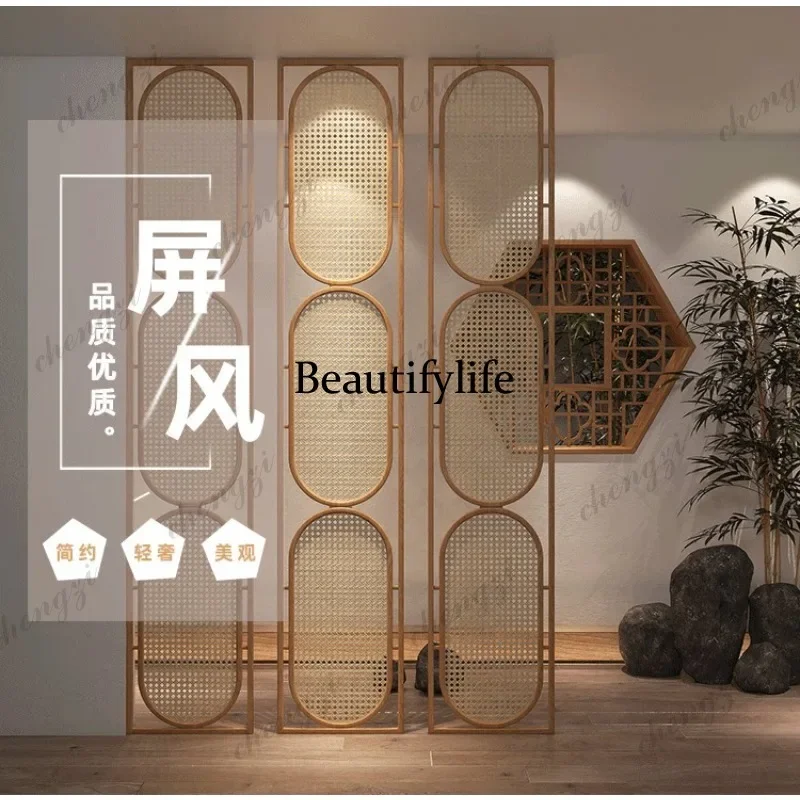 New Chinese rattan screen partition living room entrance entrance homestay folding mobile baffleA68