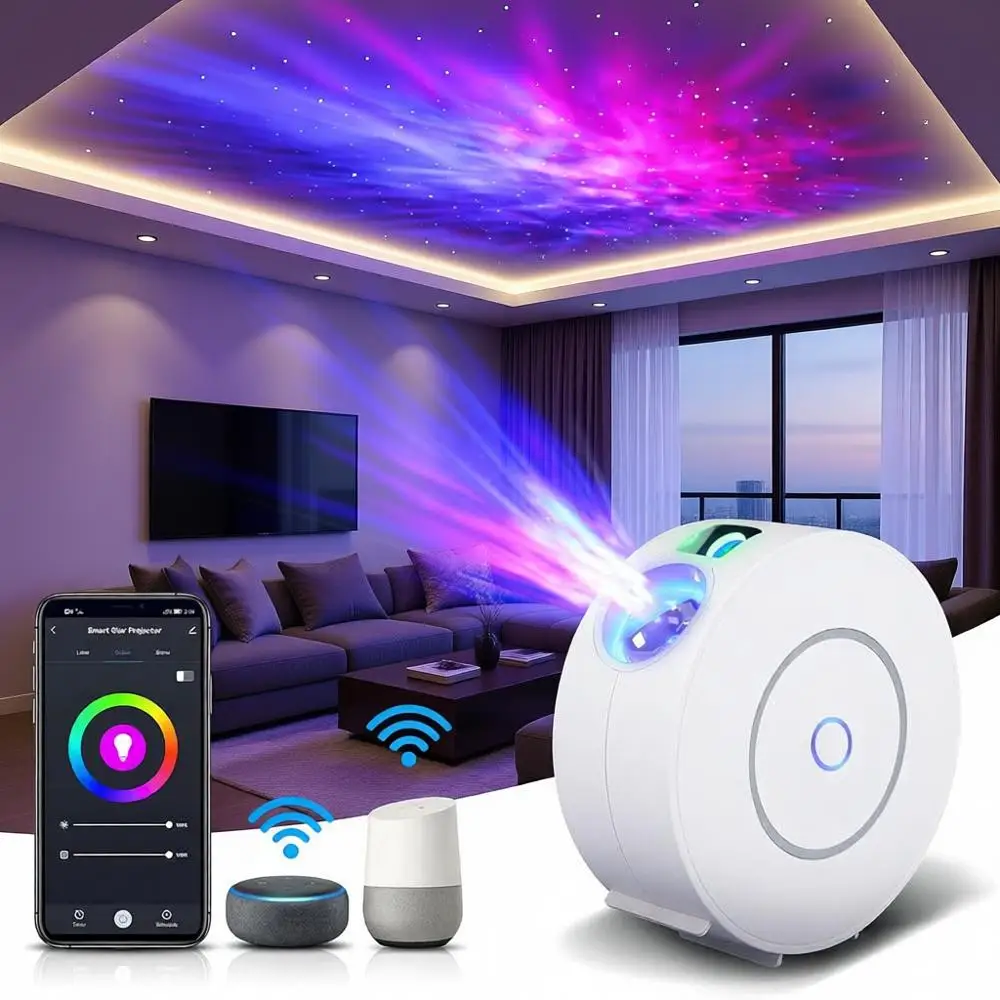 

Проектор звездного неба для спальни, лампа-ночник с эффектом Северного сияния и туманности, умное управление через приложение и голосом, светодиодный ночник, подарок на День святого Валентина