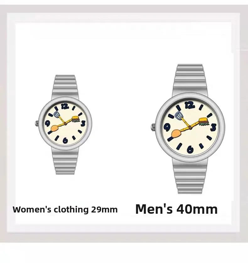 Couple Japanese cartoon baby white burger personalized pointer steel belt waterproof artistic watch
