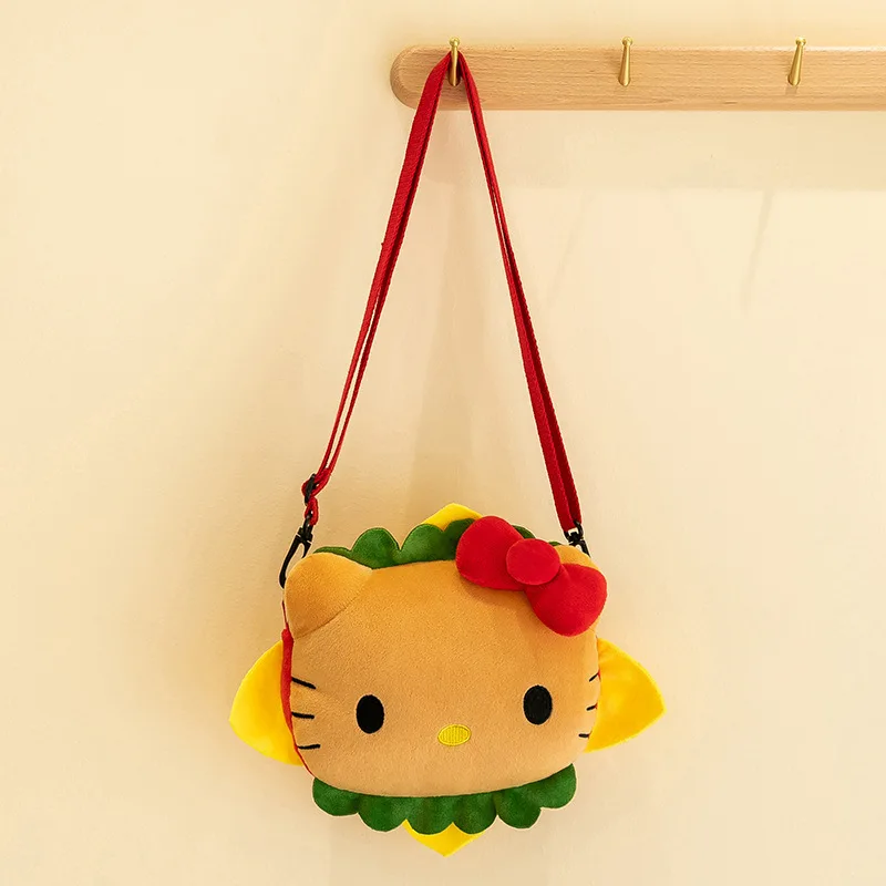 Kawaii Sanrio Hello Kitty Hamburger Funny Plush Shoulder Bags Cute Cartoon Stuffed Y2K Korean Style Crossbody Gifts for Girls