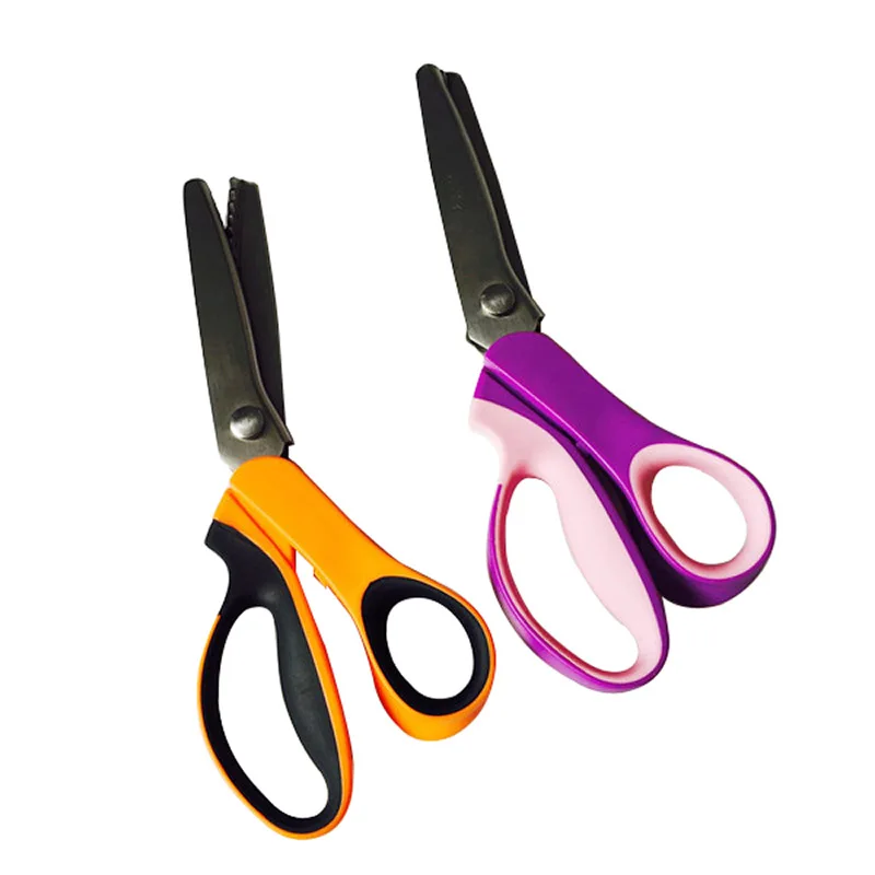 3CR13 Steel Household Tailor Scissors PP TPR Handle Serrated Wolf Tooth Scissors Orange Cloth Lace Shear Hand Tools Wholesale